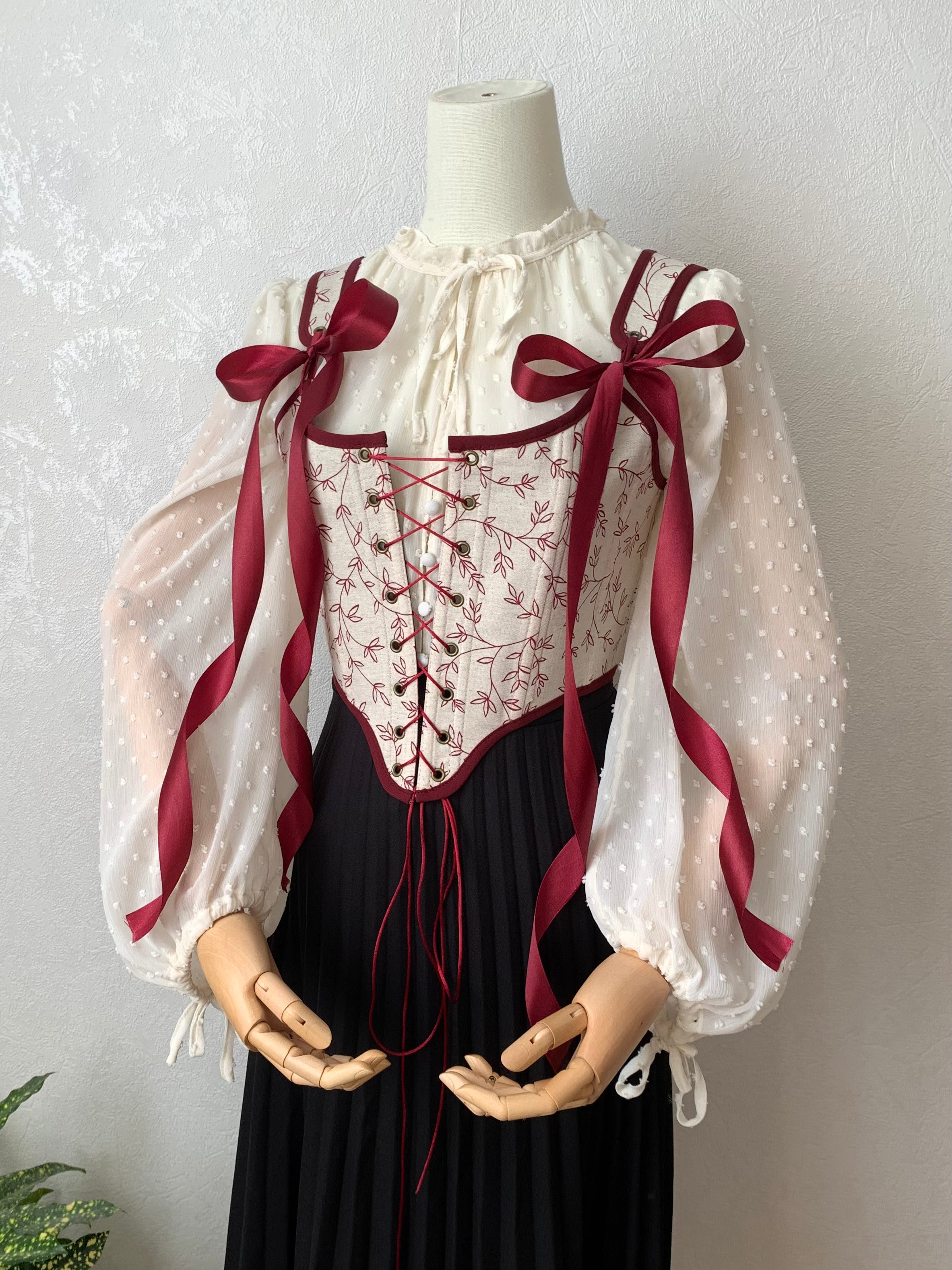 Reversible Burgundy Botanical Corset