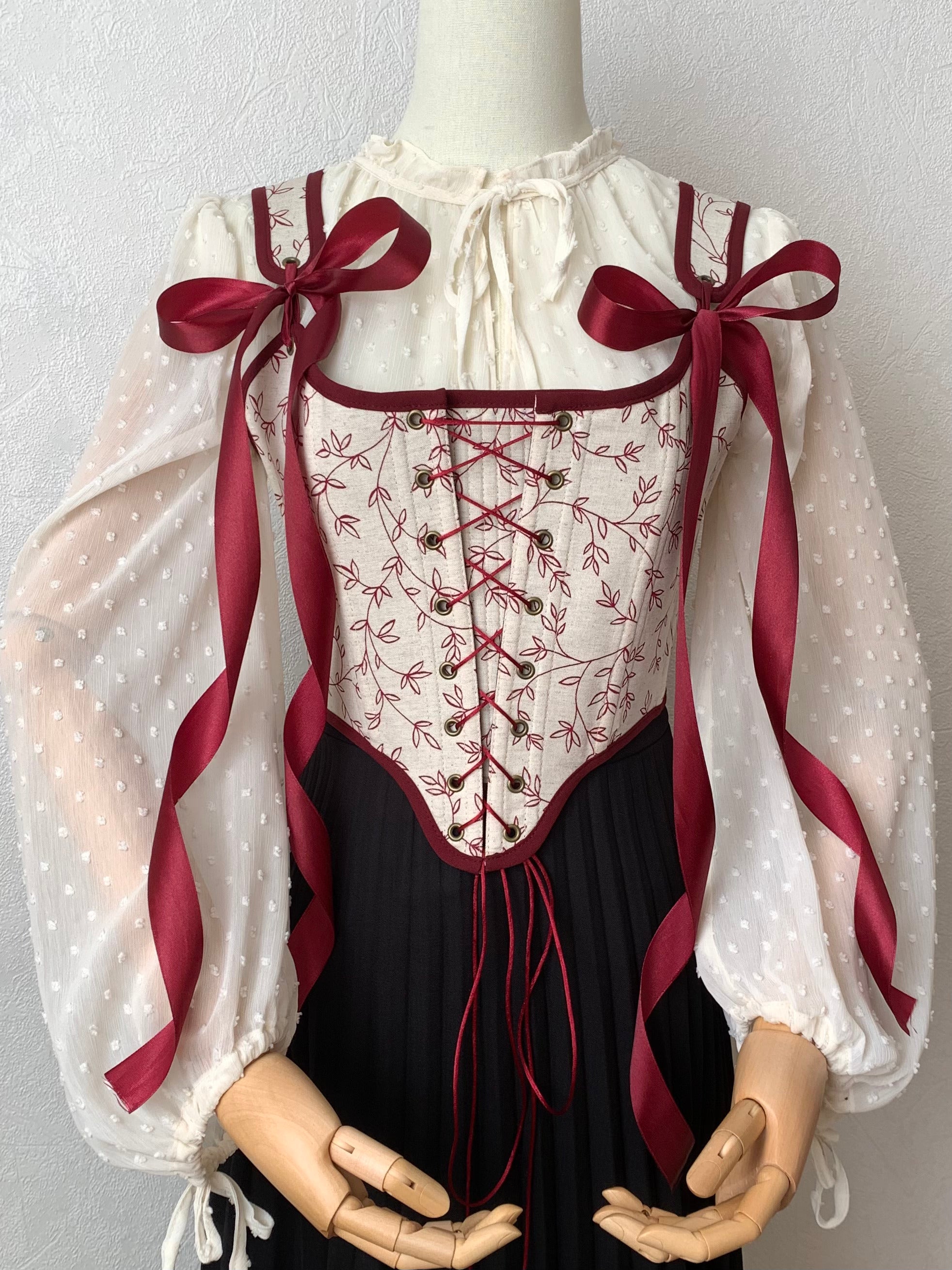 Reversible Burgundy Botanical Corset