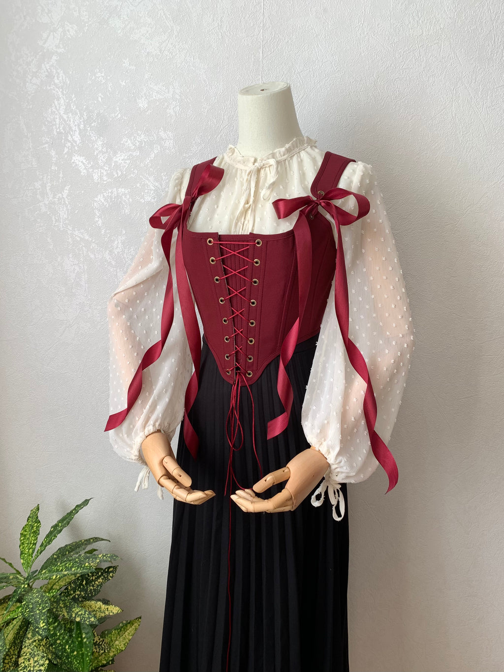 Reversible Burgundy Botanical Corset