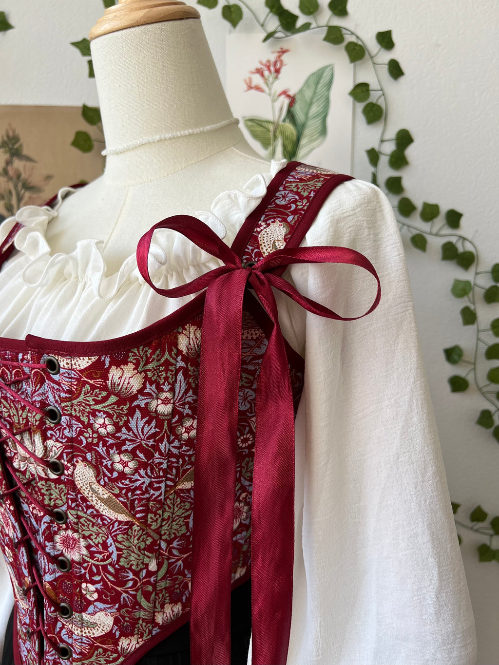 Reversible Red William Morris Corset | Ready-to-Ship