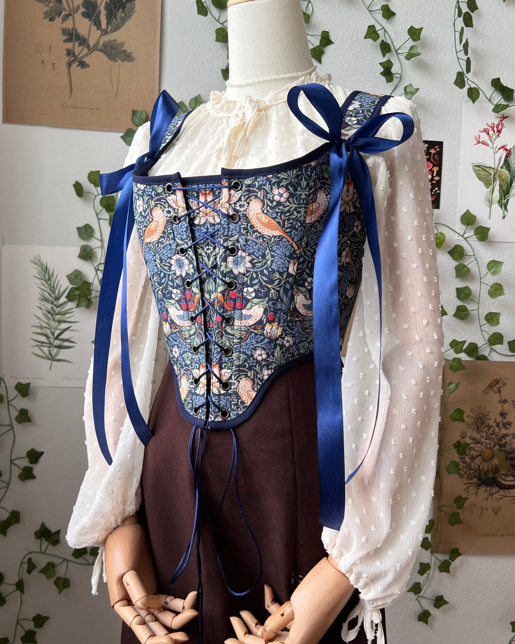 Reversible Blue William Morris Corset | Ready-to-Ship
