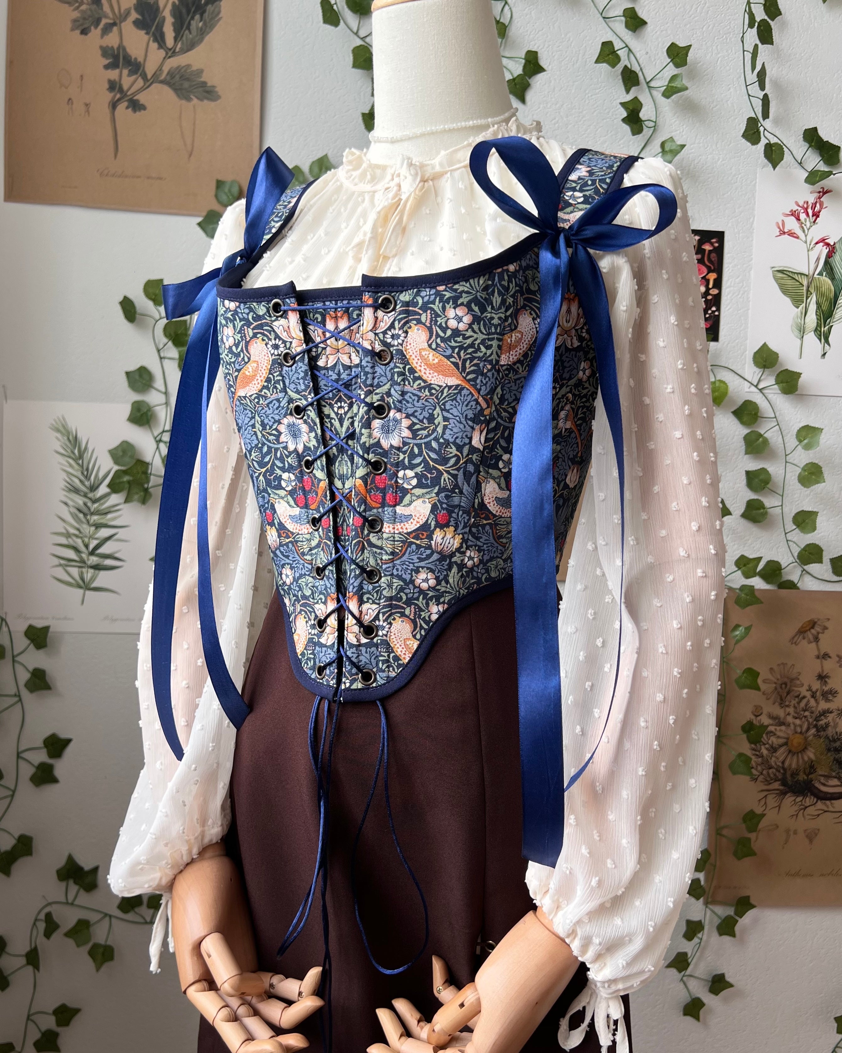 Reversible Blue William Morris Corset | Ready-to-Ship