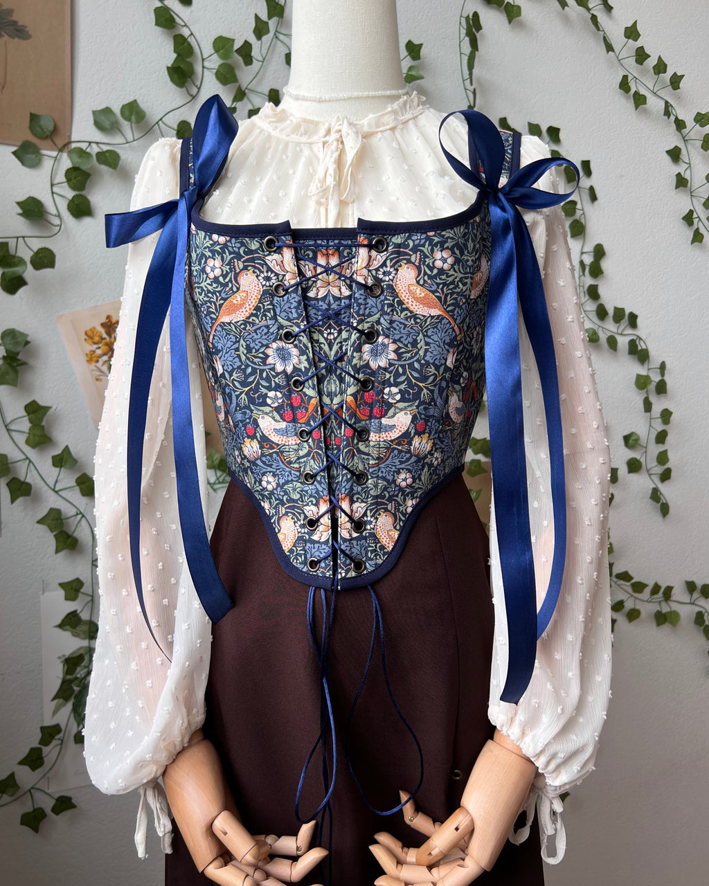 Reversible Blue William Morris Corset | Ready-to-Ship