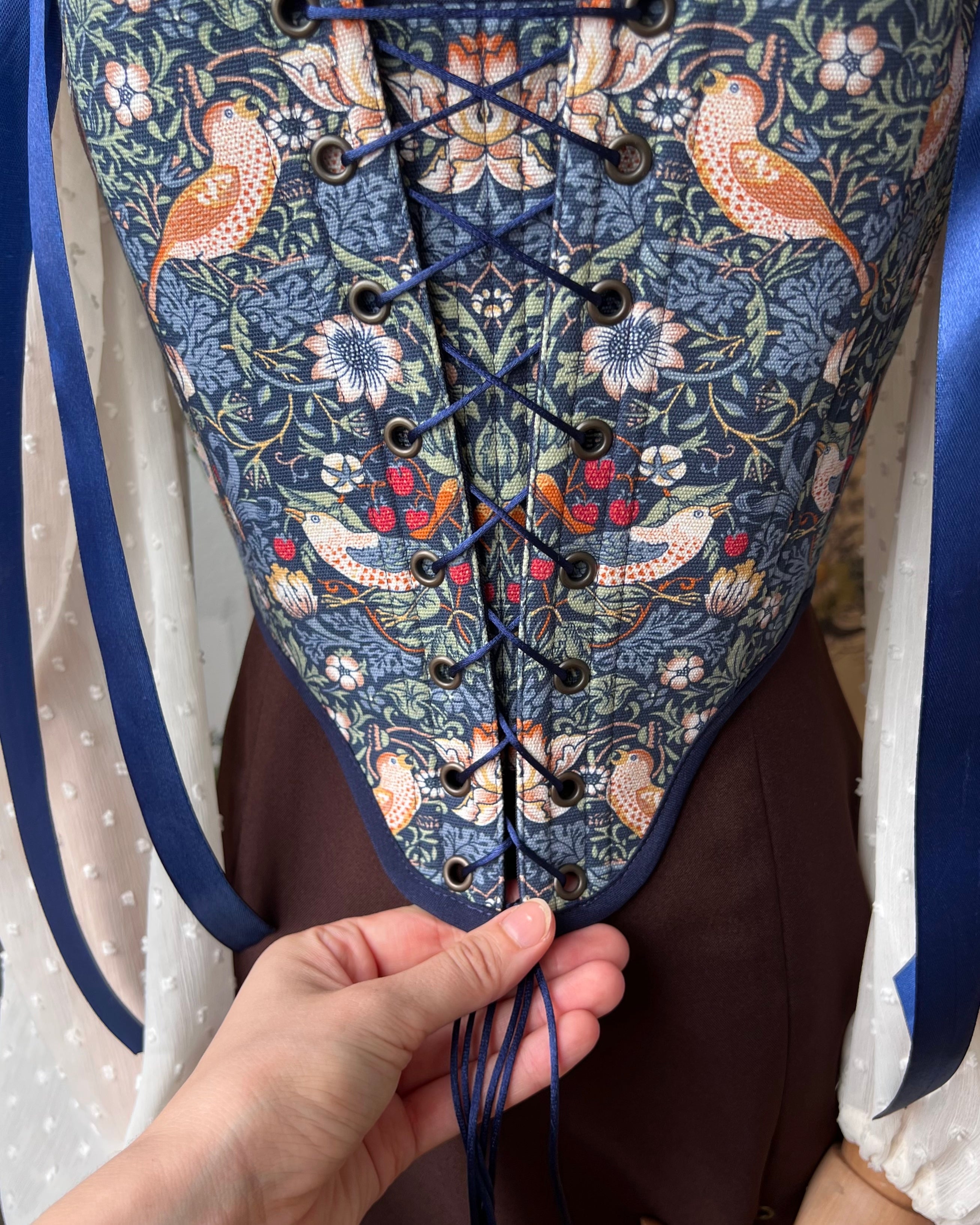 Reversible Blue William Morris Corset | Ready-to-Ship