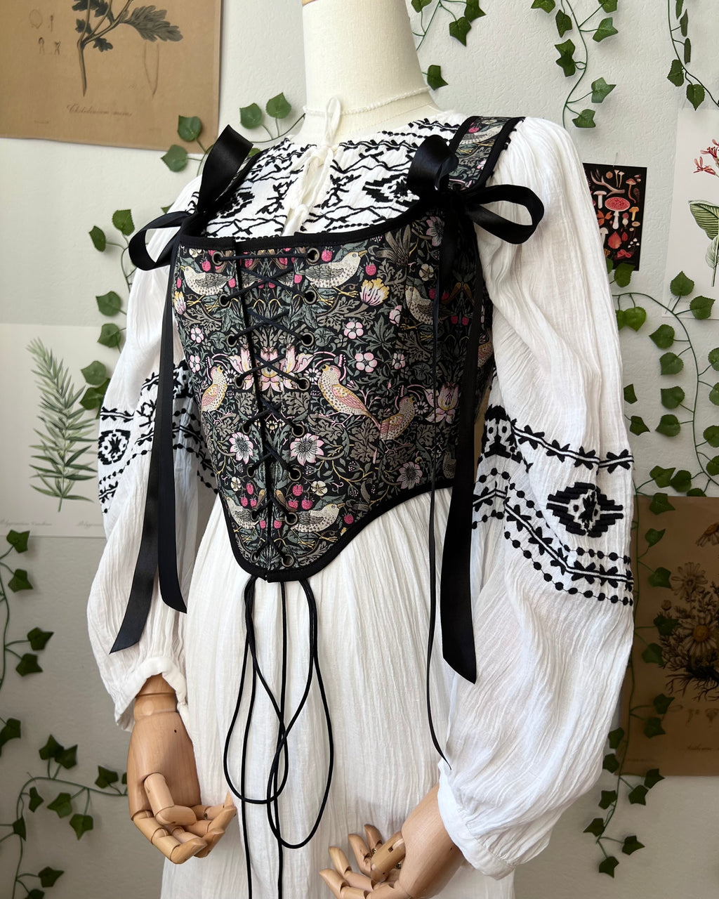 Reversible Black William Morris Corset | Ready-to-Ship