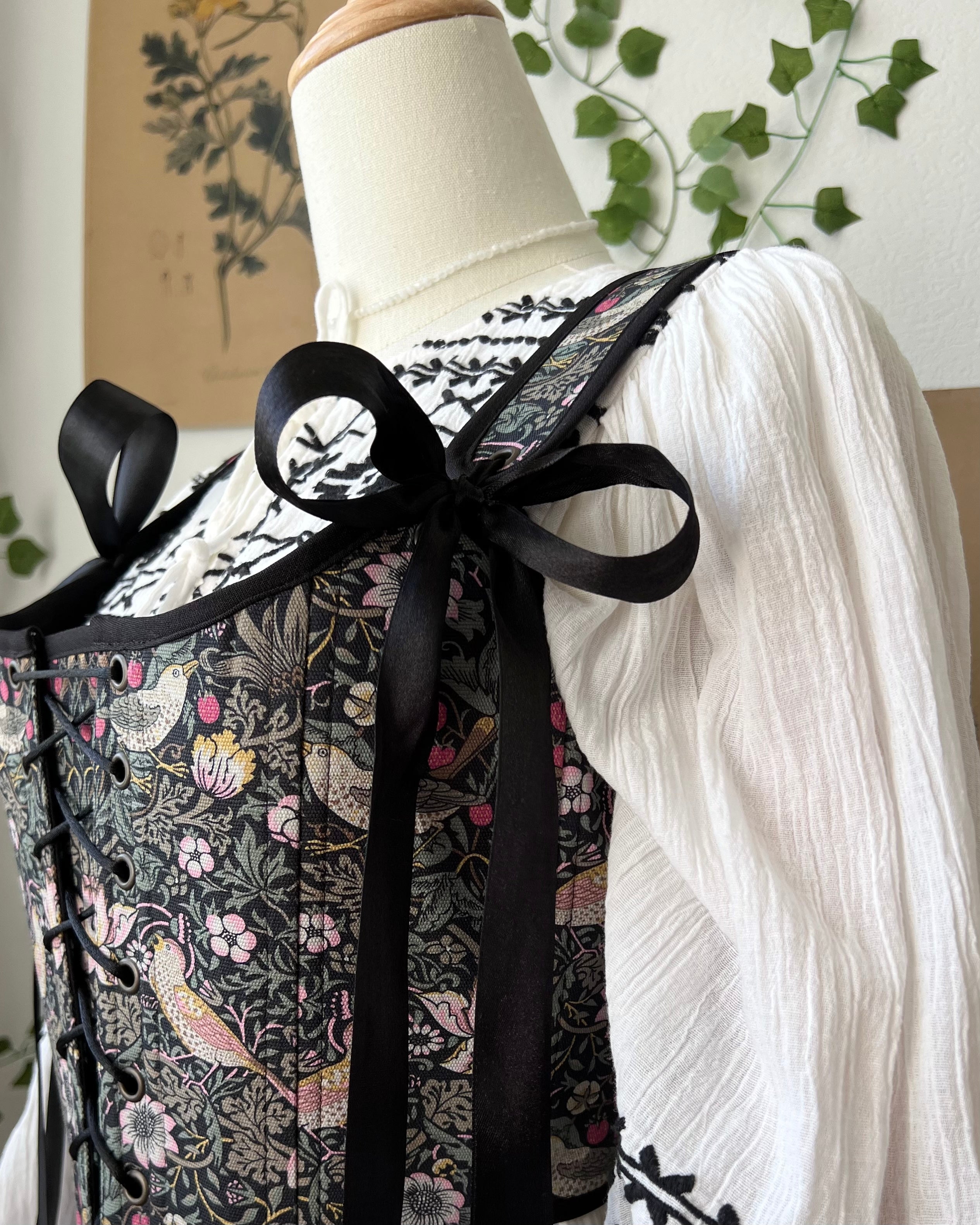 Reversible Black William Morris Corset | Ready-to-Ship