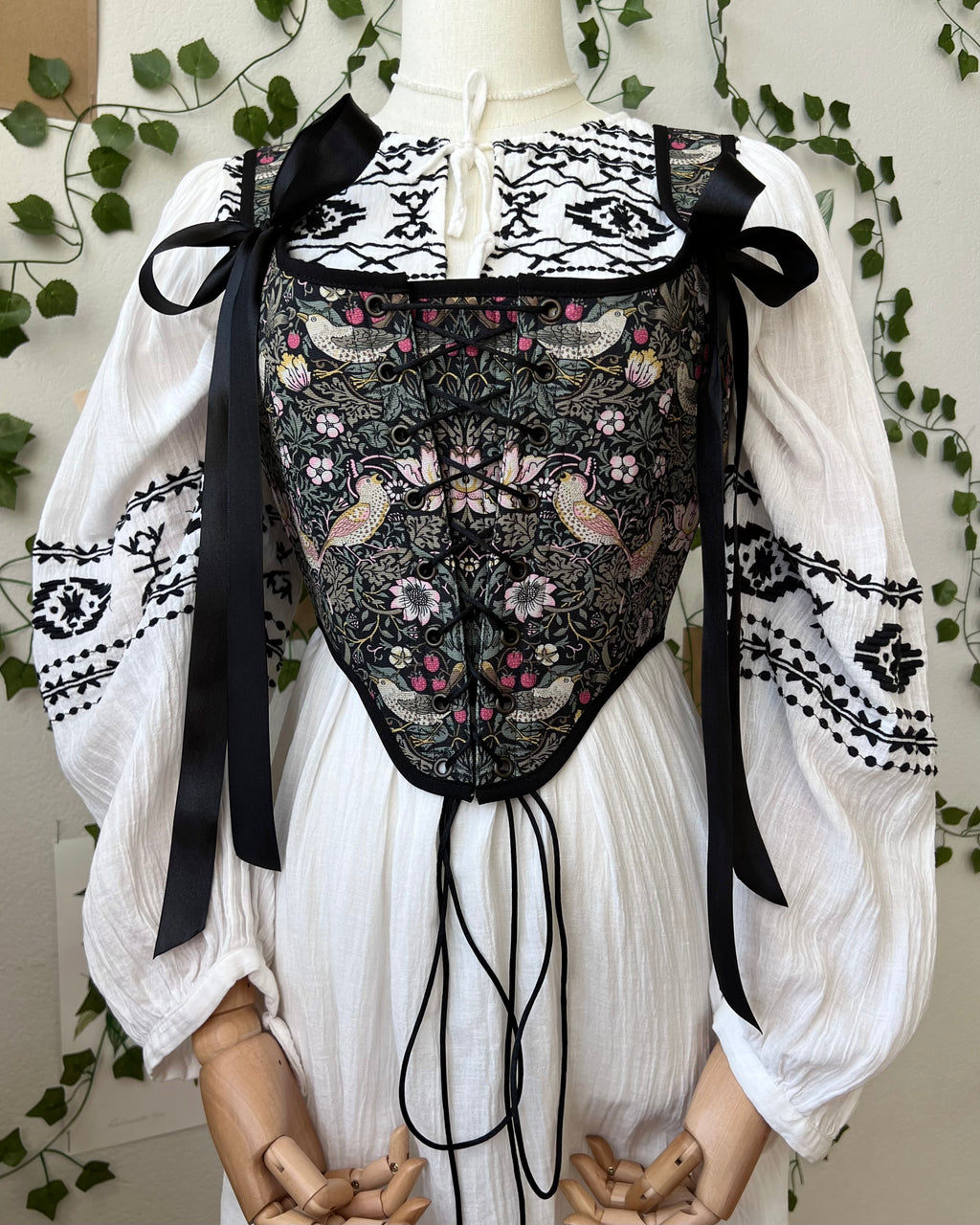 Reversible Black William Morris Corset | Ready-to-Ship