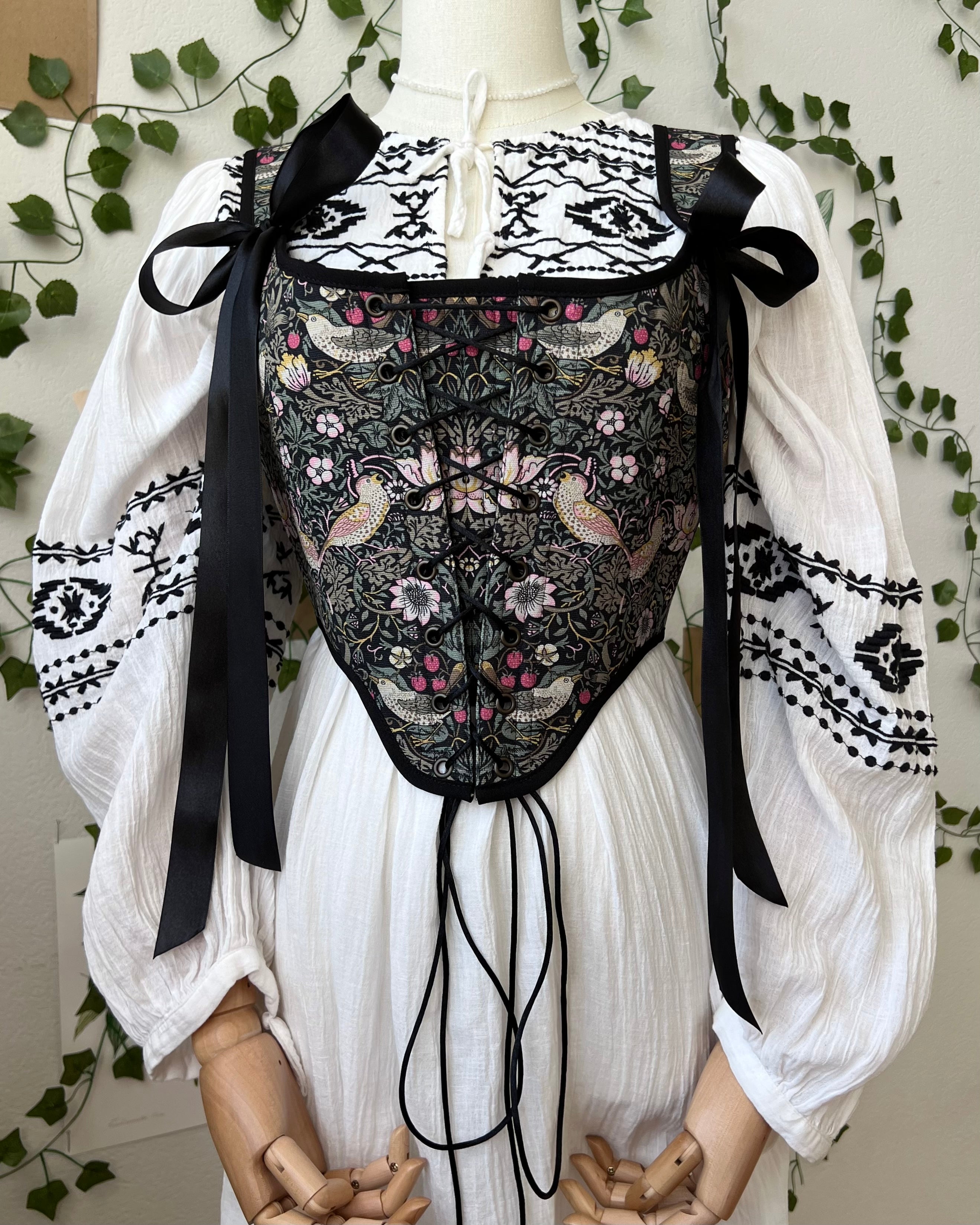 Reversible Black William Morris Corset | Ready-to-Ship