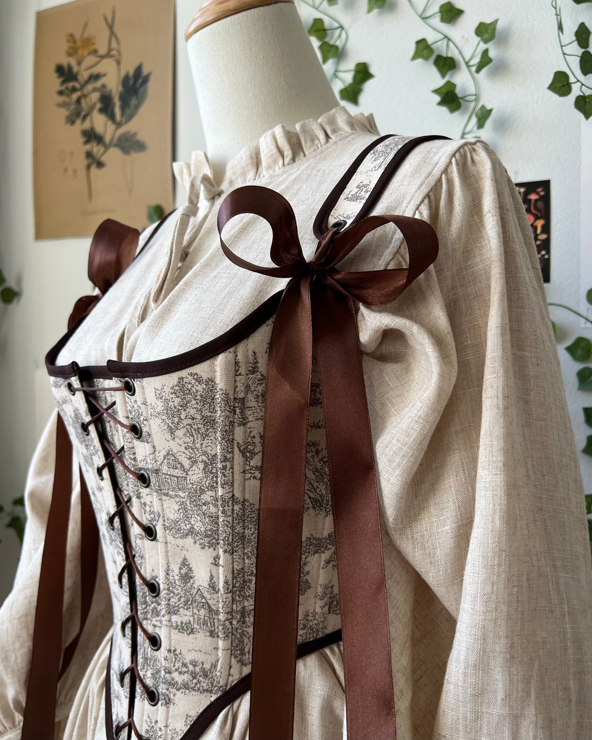 Reversible Brown Toile de Jouy Corset