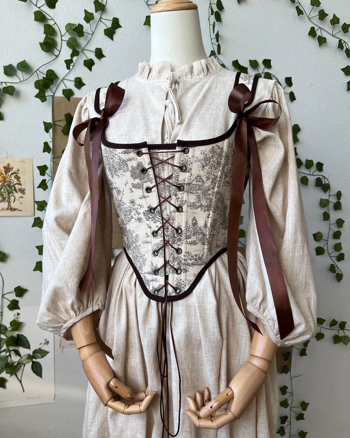 Reversible Brown Toile de Jouy Corset