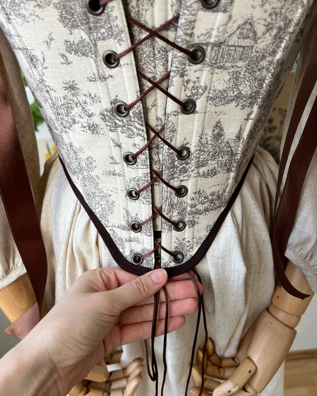 Reversible Brown Toile de Jouy Corset