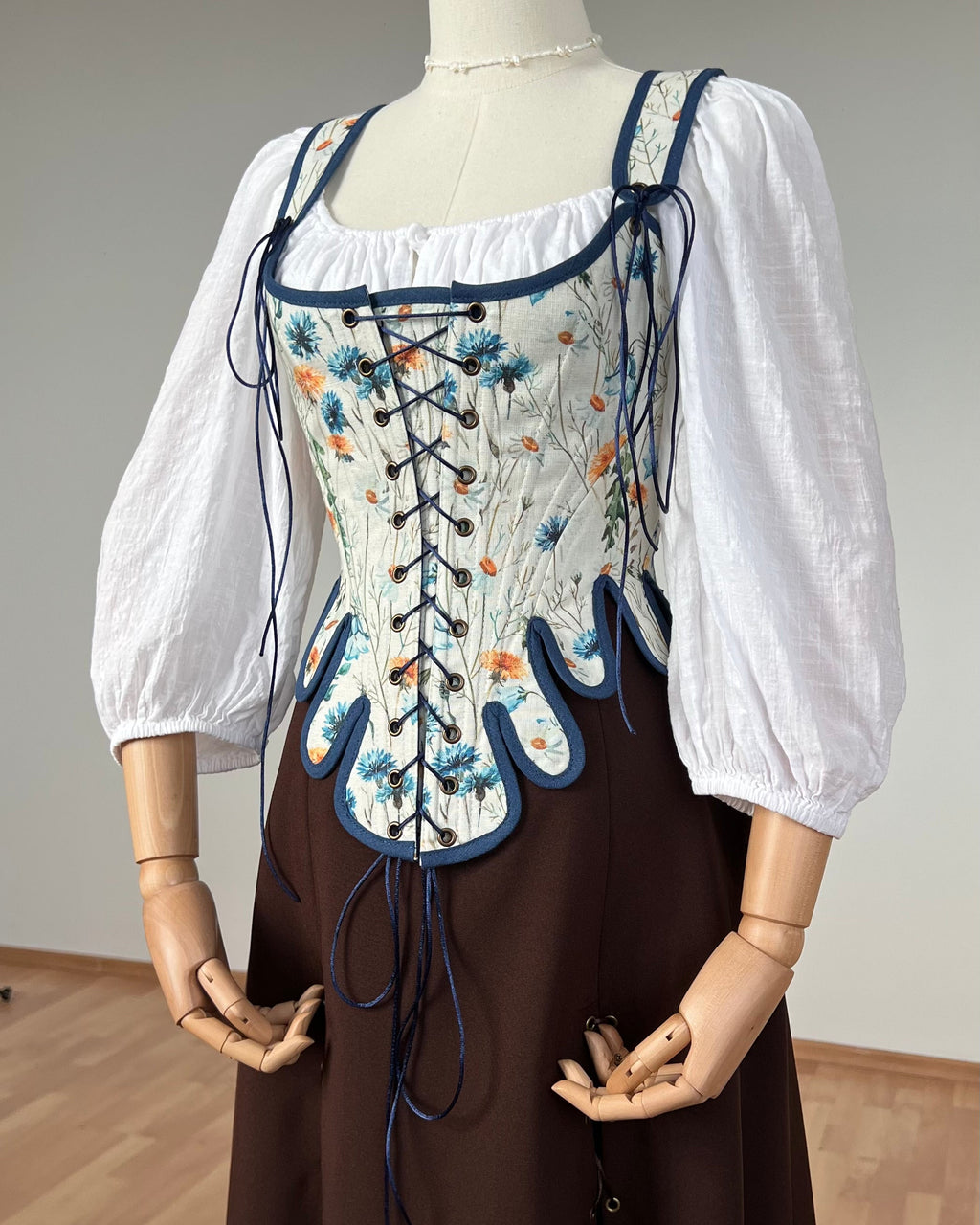 Reversible 18th-century Blue Wildflowers Stays