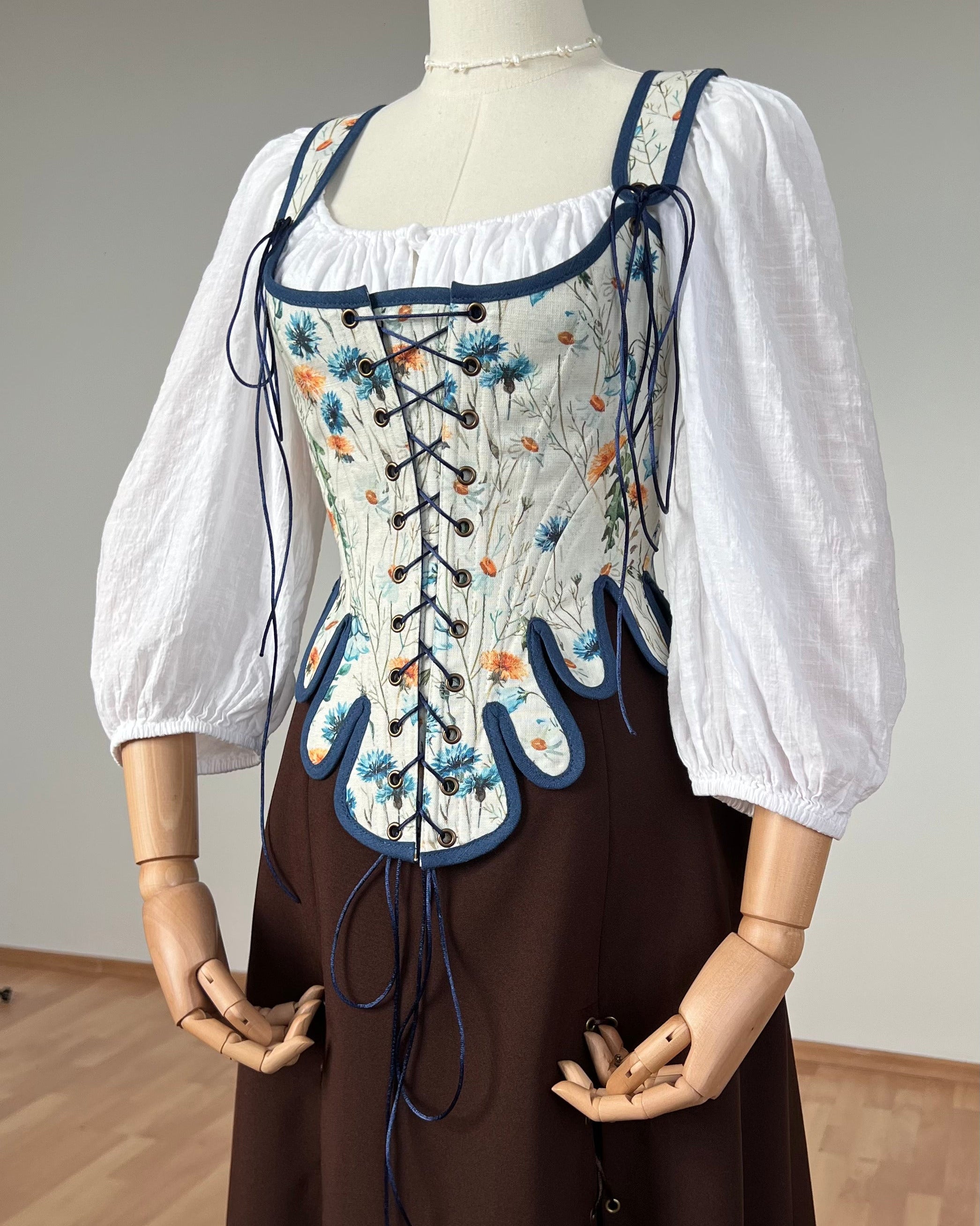 Reversible 18th-century Blue Wildflowers Stays