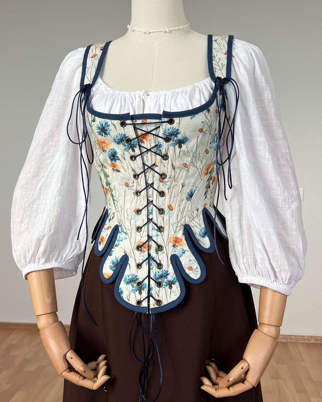 Reversible 18th-century Blue Wildflowers Stays