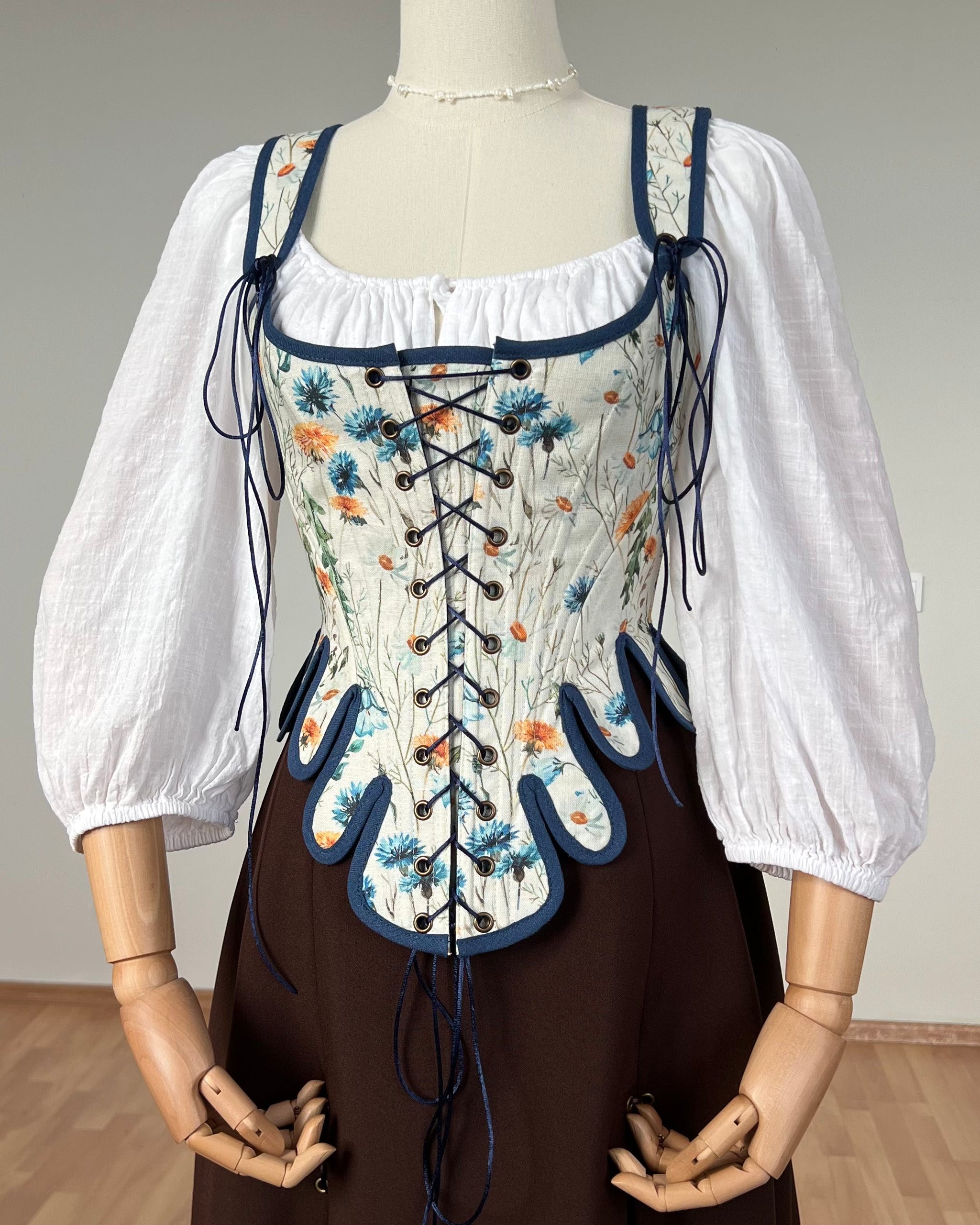 Reversible 18th-century Blue Wildflowers Stays