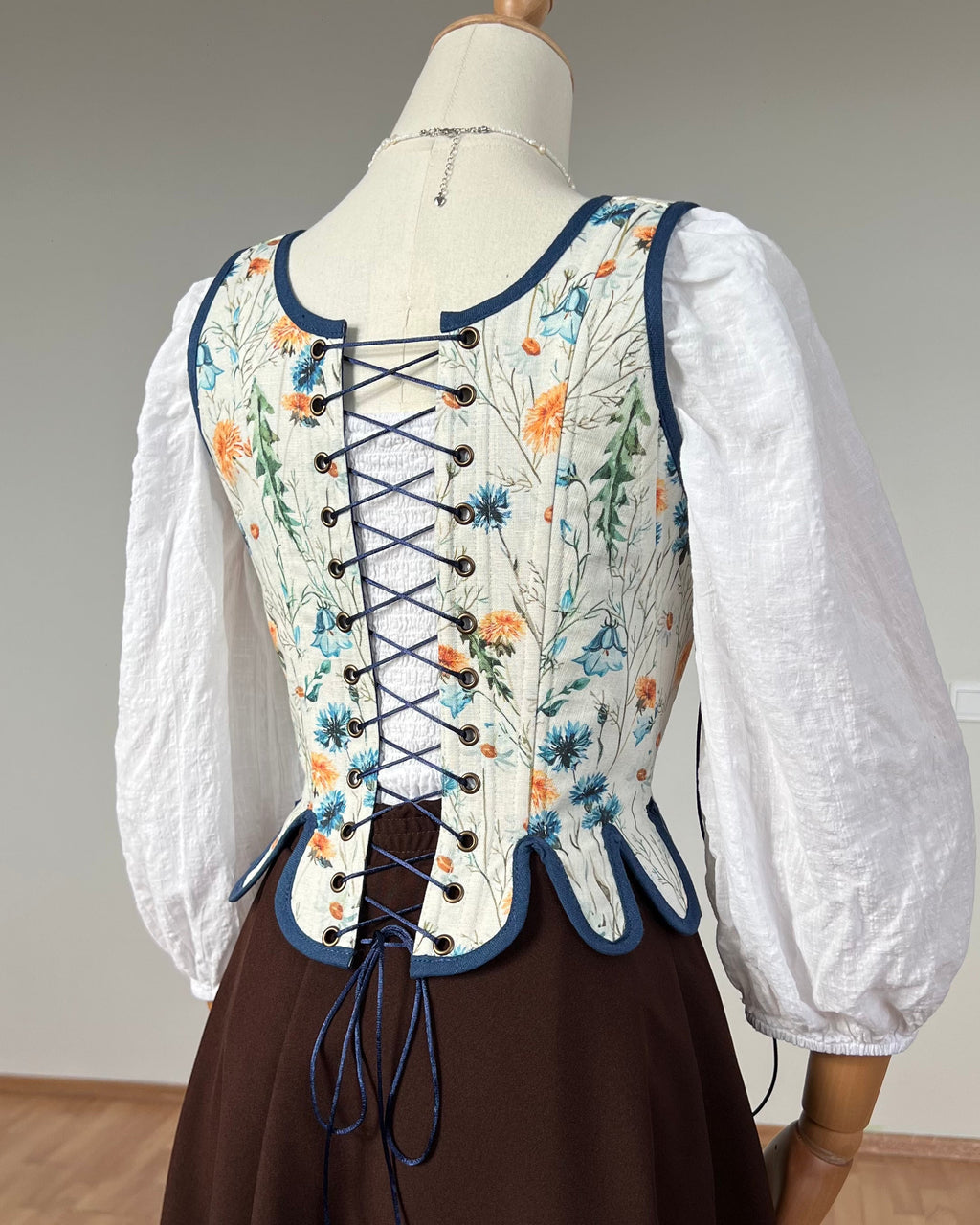 Reversible 18th-century Blue Wildflowers Stays