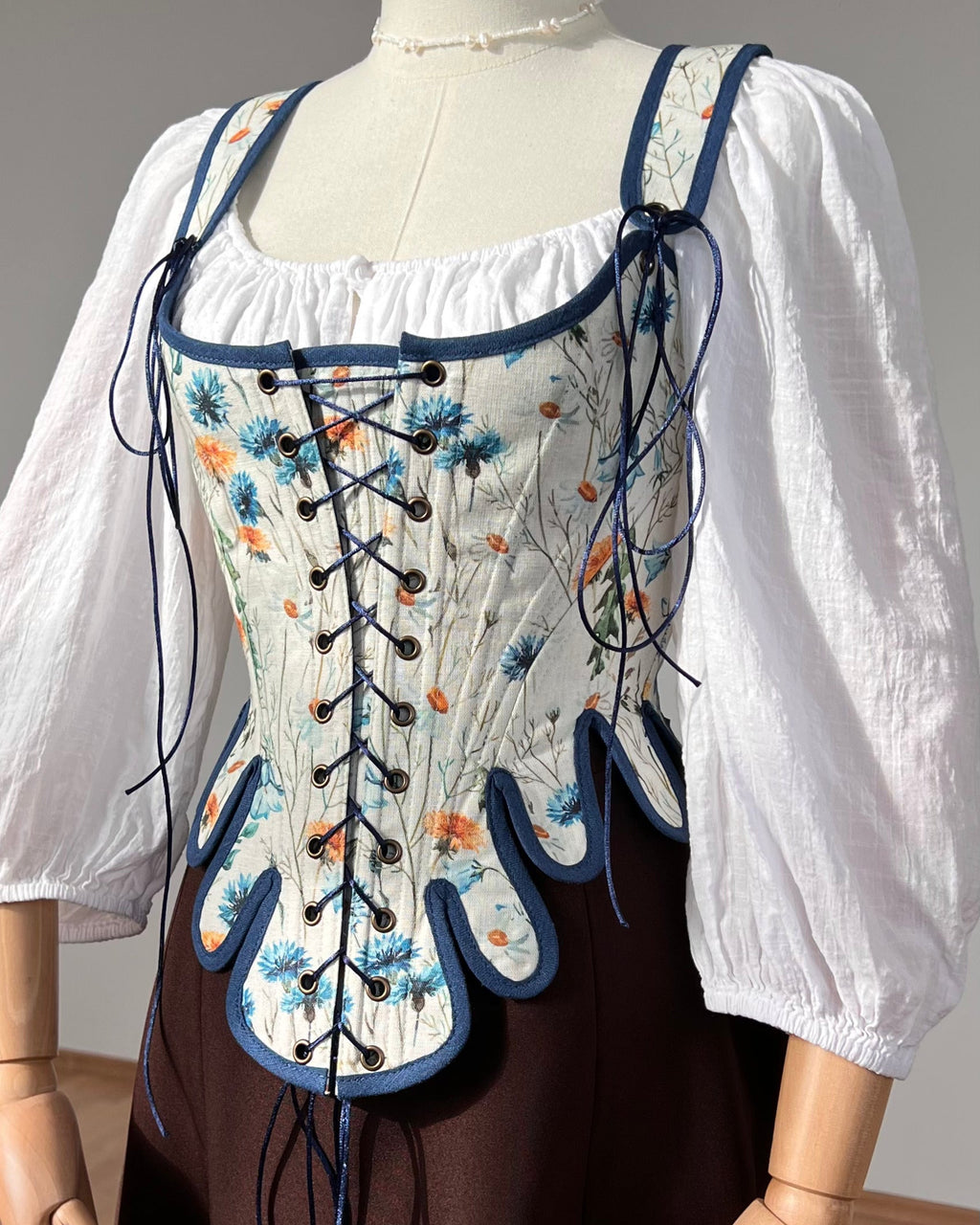 Reversible 18th-century Blue Wildflowers Stays