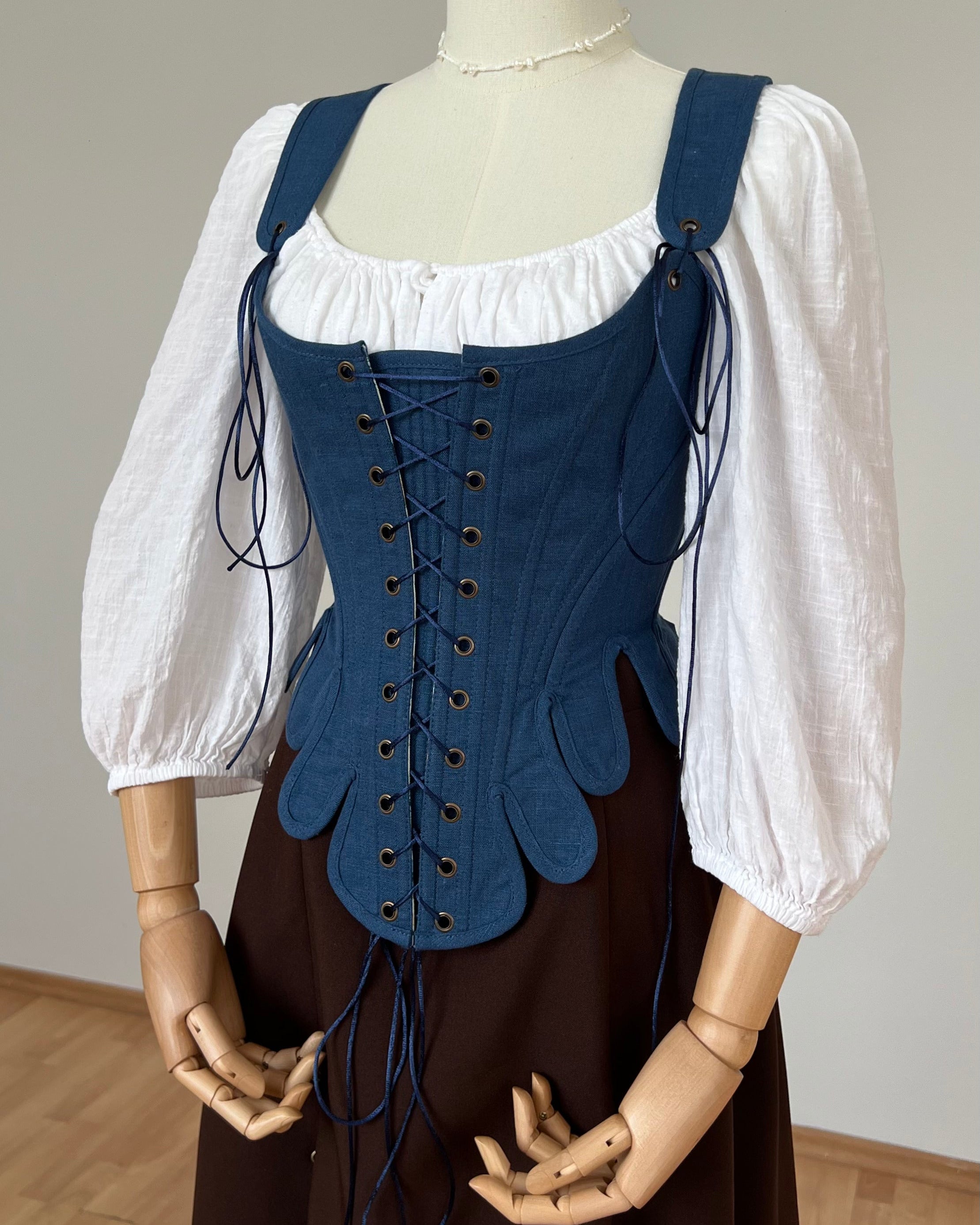 Reversible 18th-century Blue Wildflowers Stays