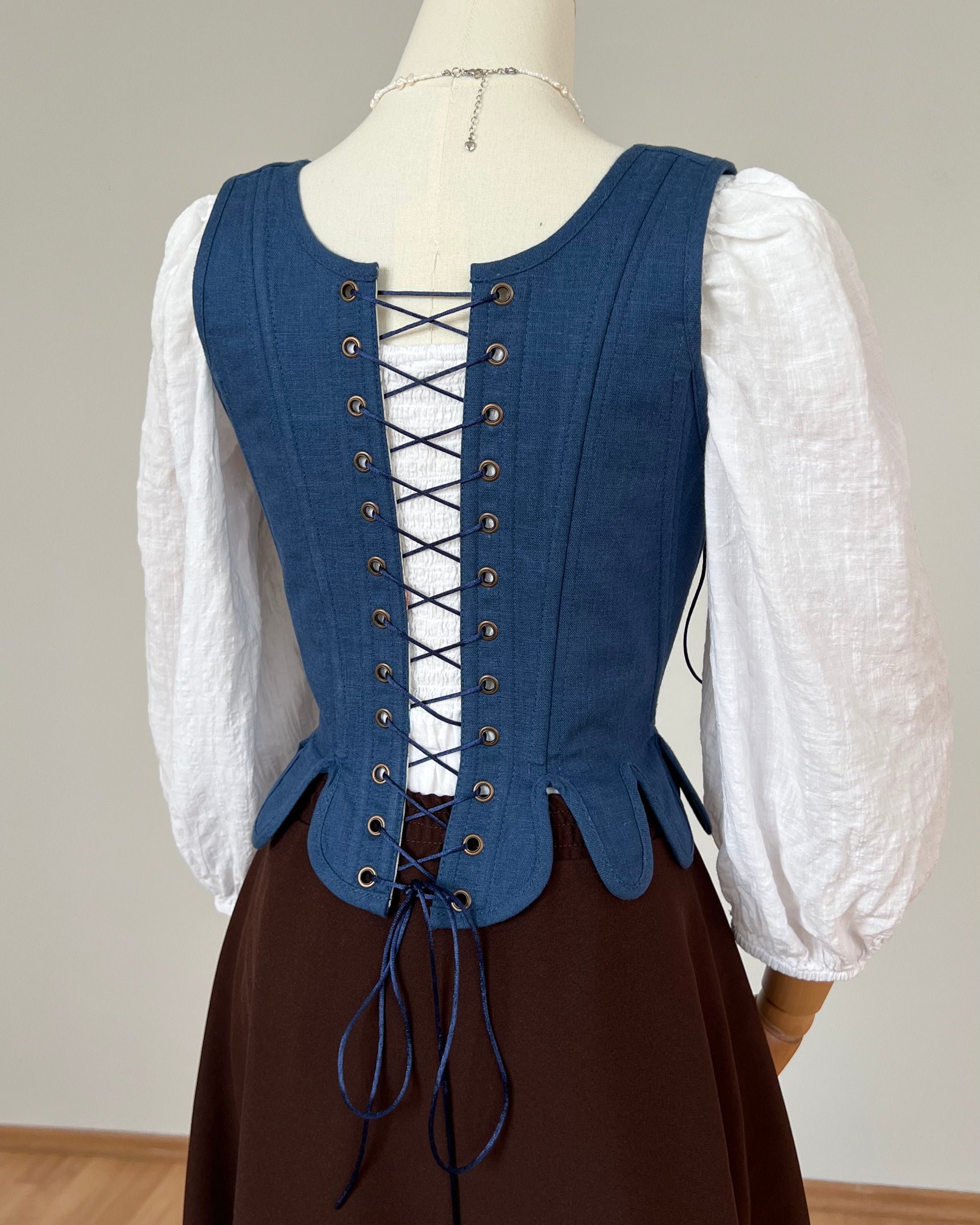 Reversible 18th-century Blue Wildflowers Stays