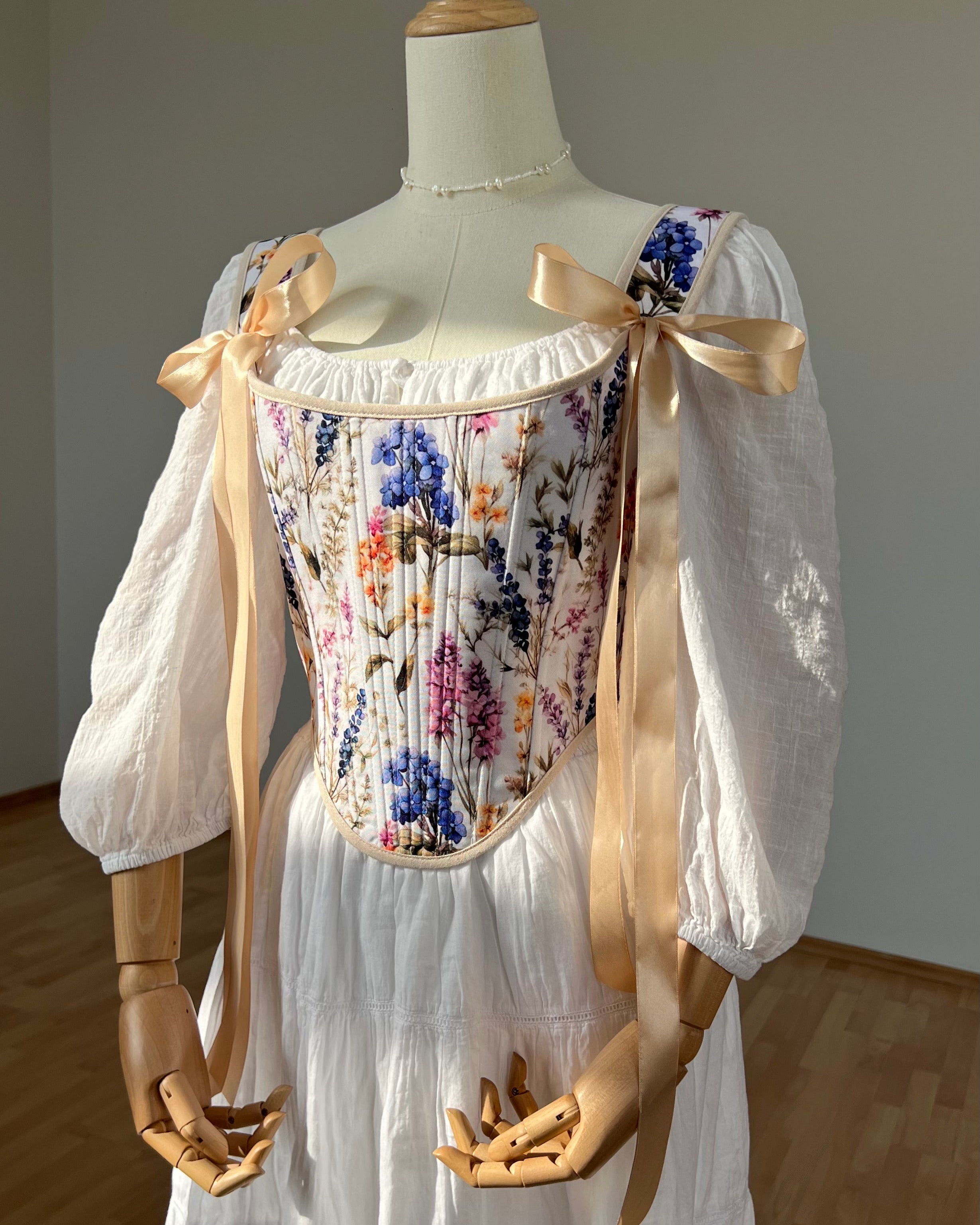 Reversible Floral Beige Corset