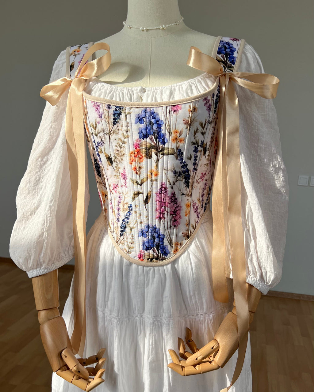 Reversible Floral Beige Corset