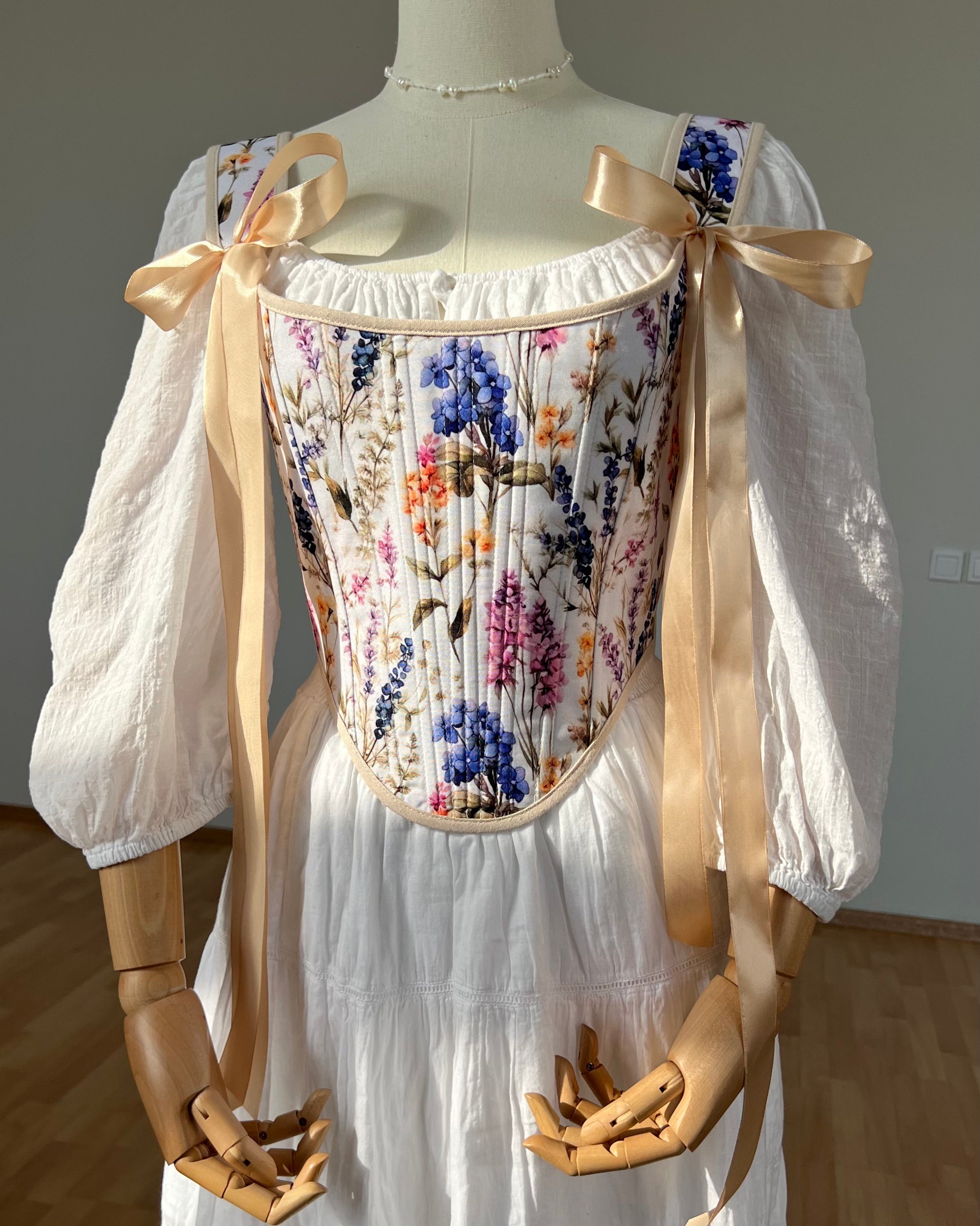 Reversible Floral Beige Corset