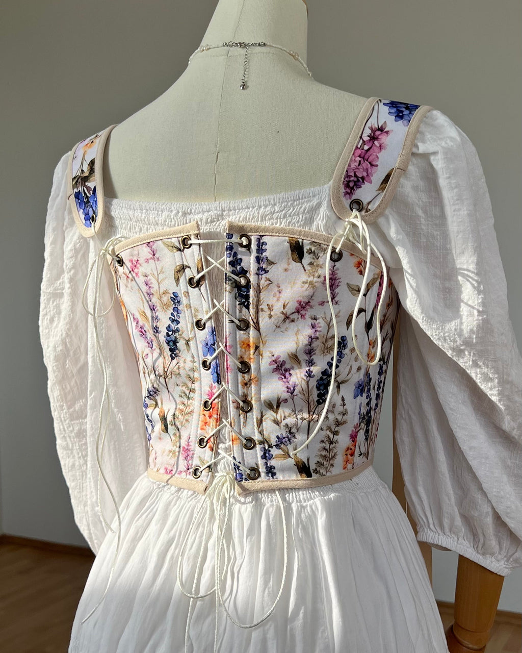 Reversible Floral Beige Corset