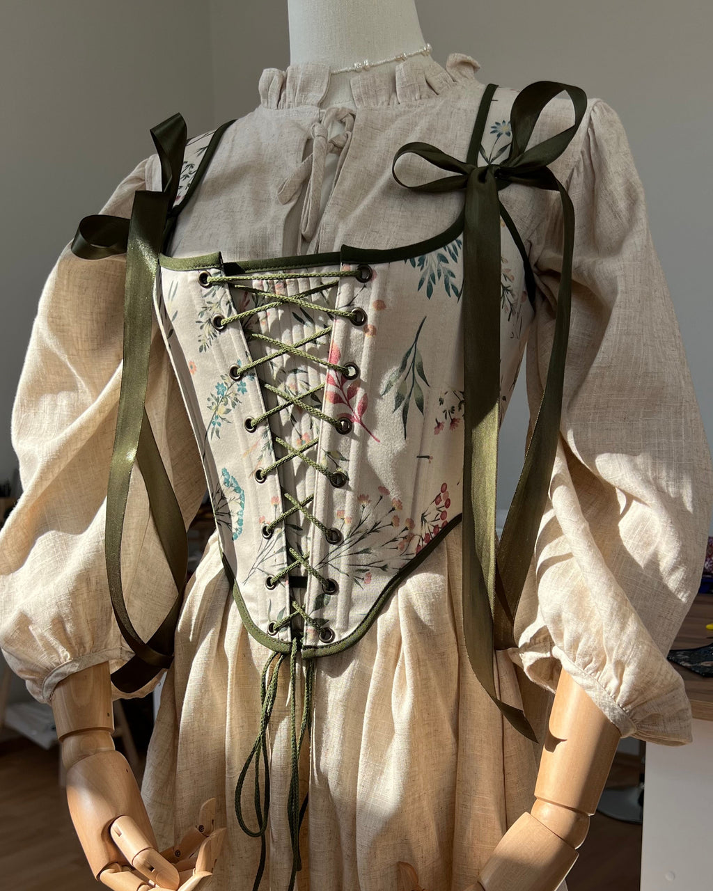 Reversible Green Botanical Corset