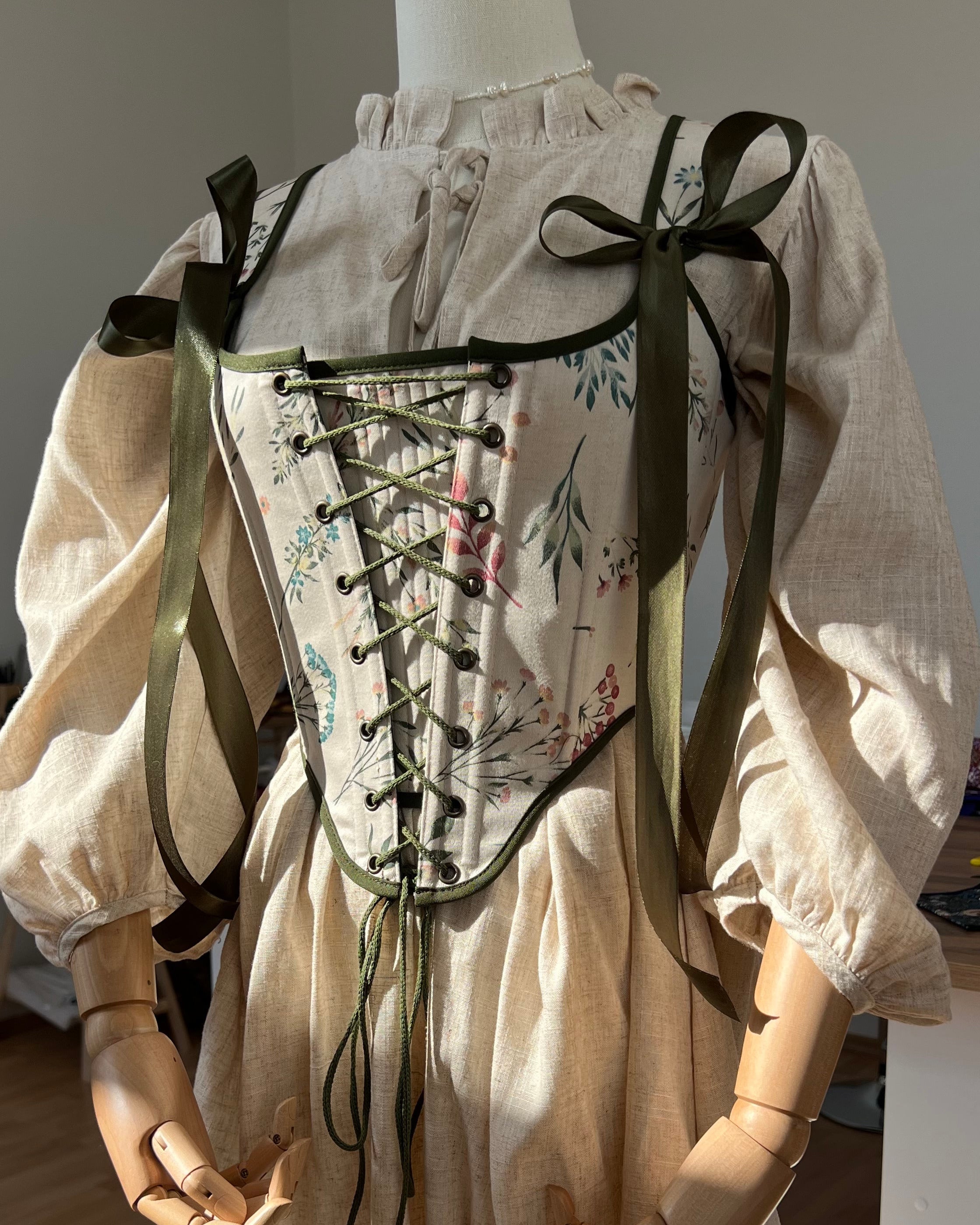 Reversible Green Botanical Corset