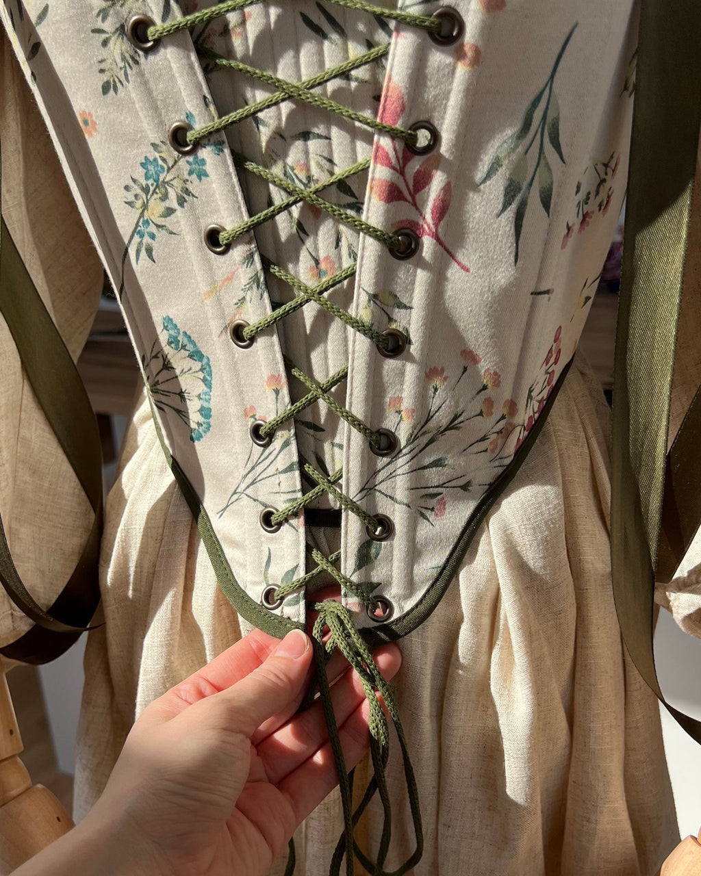 Reversible Green Botanical Corset