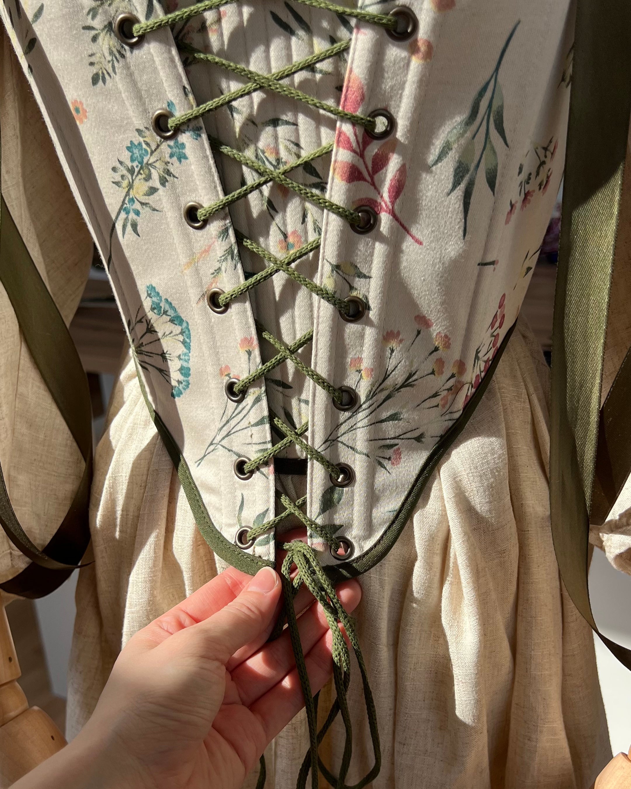 Reversible Green Botanical Corset