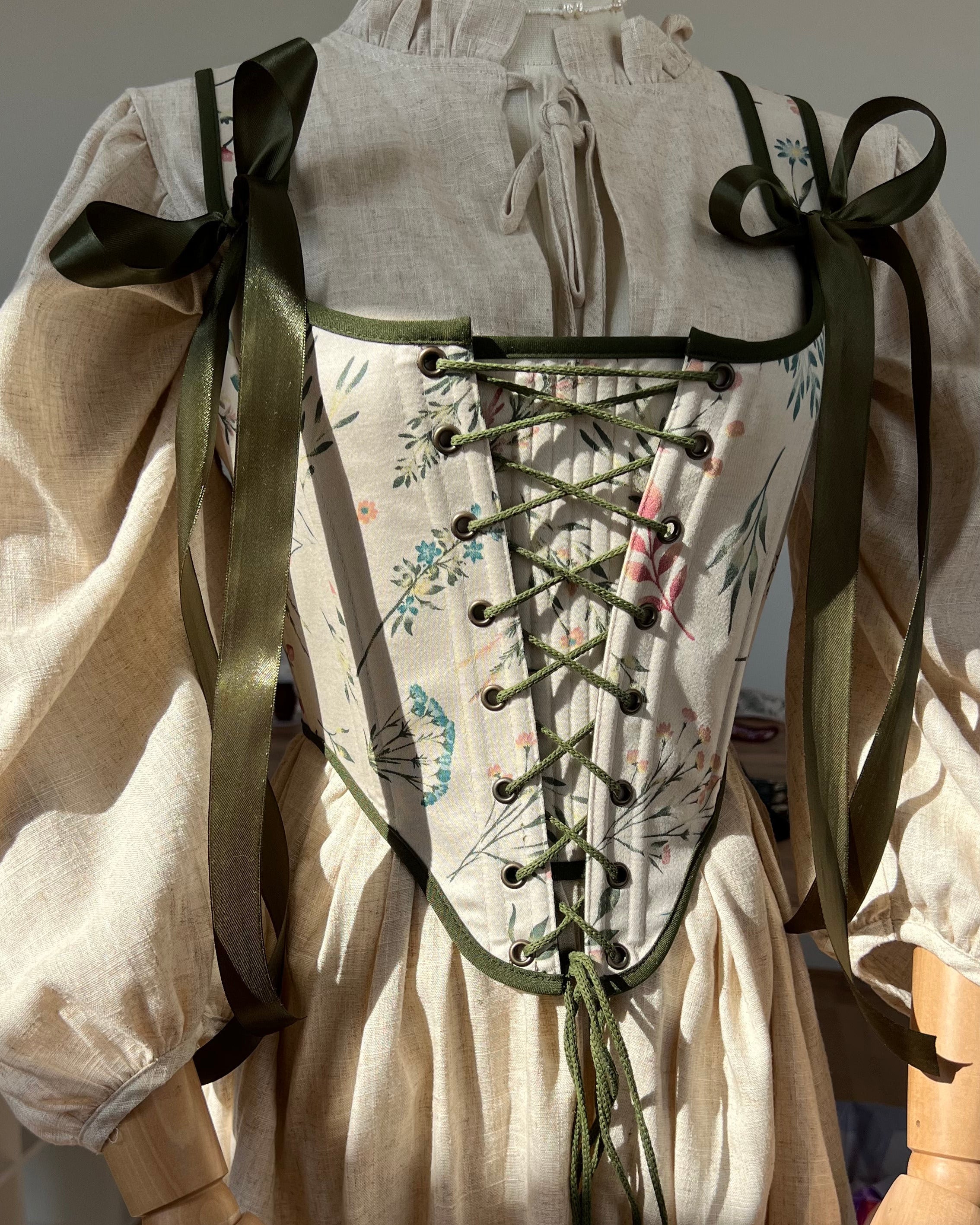 Reversible Green Botanical Corset