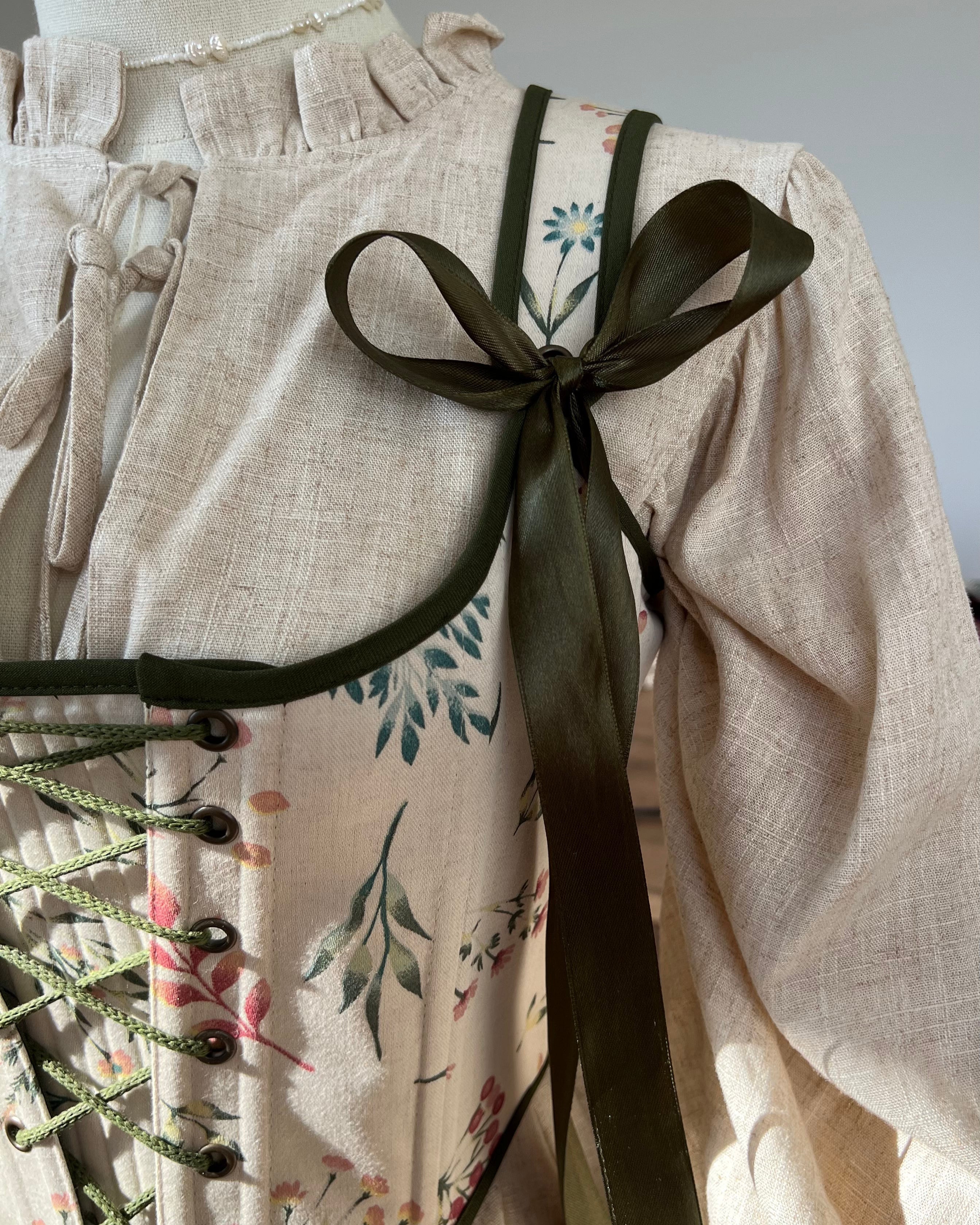 Reversible Green Botanical Corset