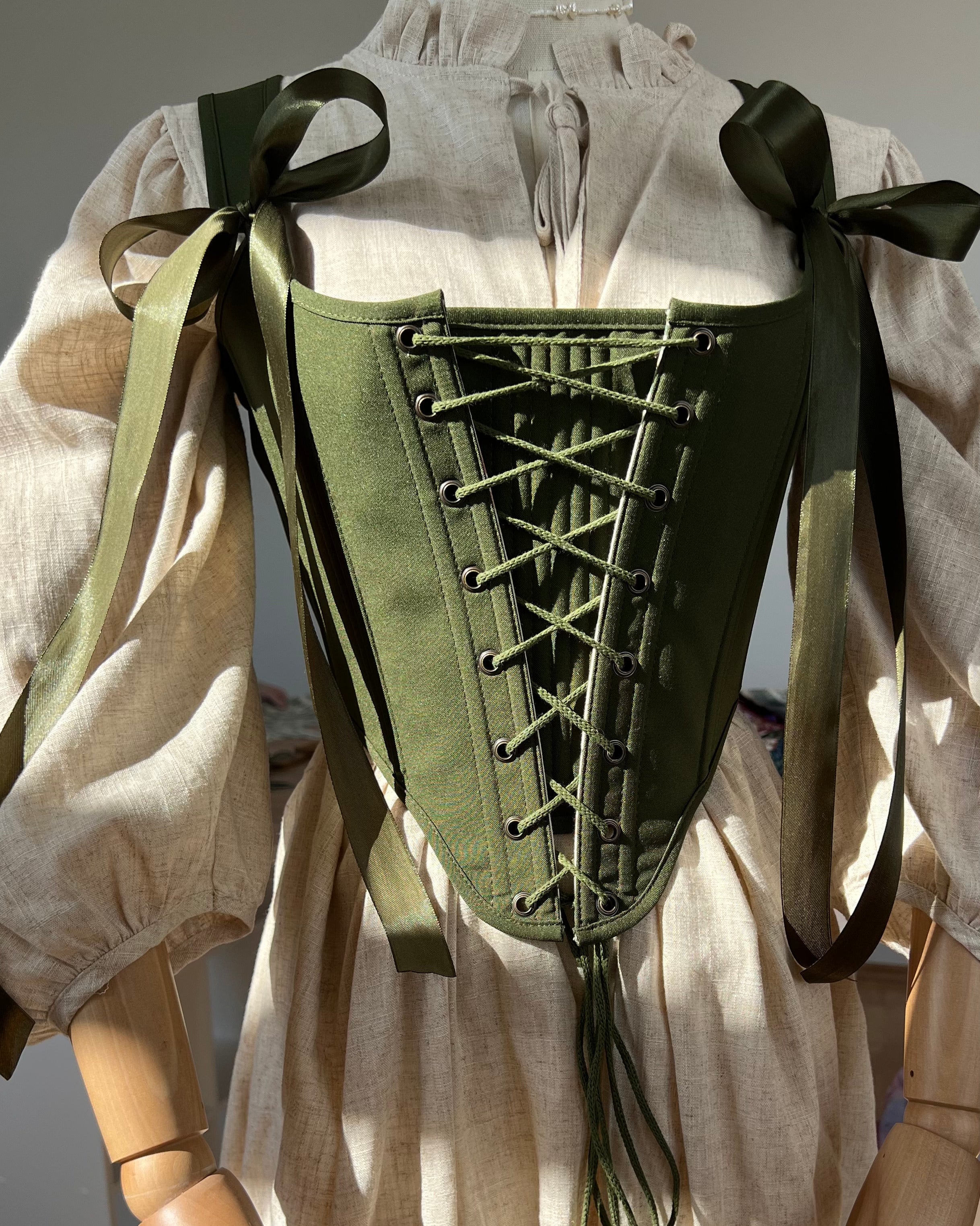 Reversible Green Botanical Corset