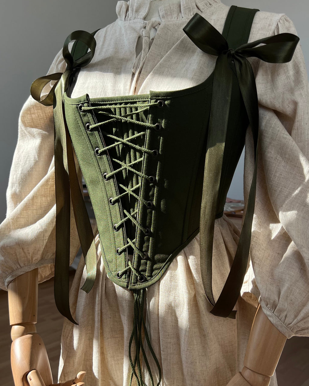 Reversible Green Botanical Corset