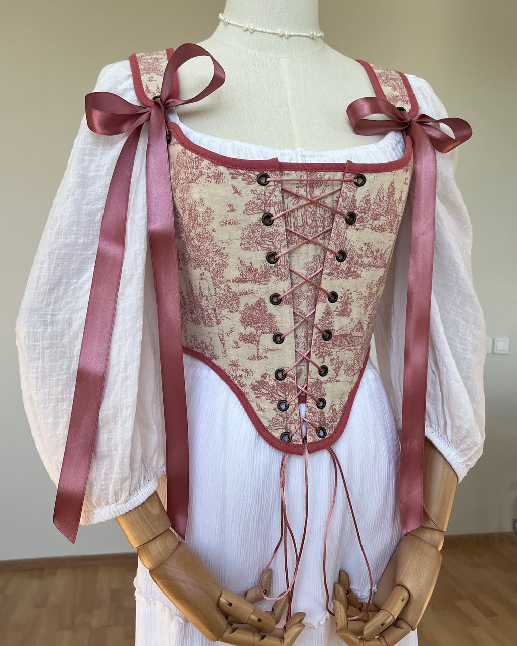 Reversible Pink Toile de Jouy Corset