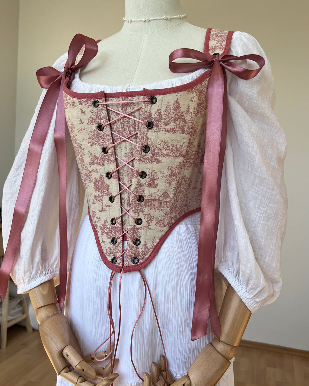 Reversible Pink Toile de Jouy Corset