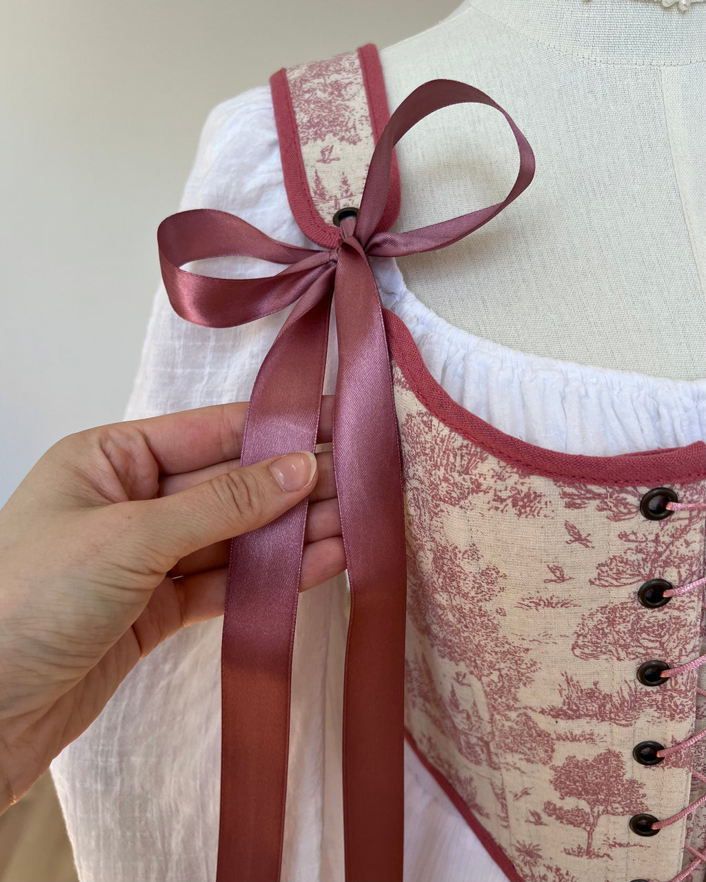 Reversible Pink Toile de Jouy Corset