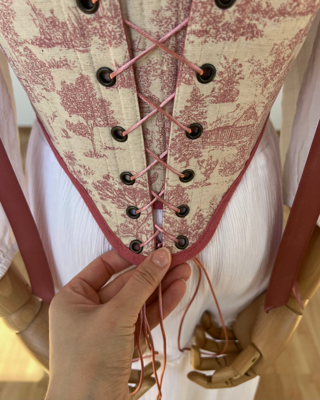Reversible Pink Toile de Jouy Corset