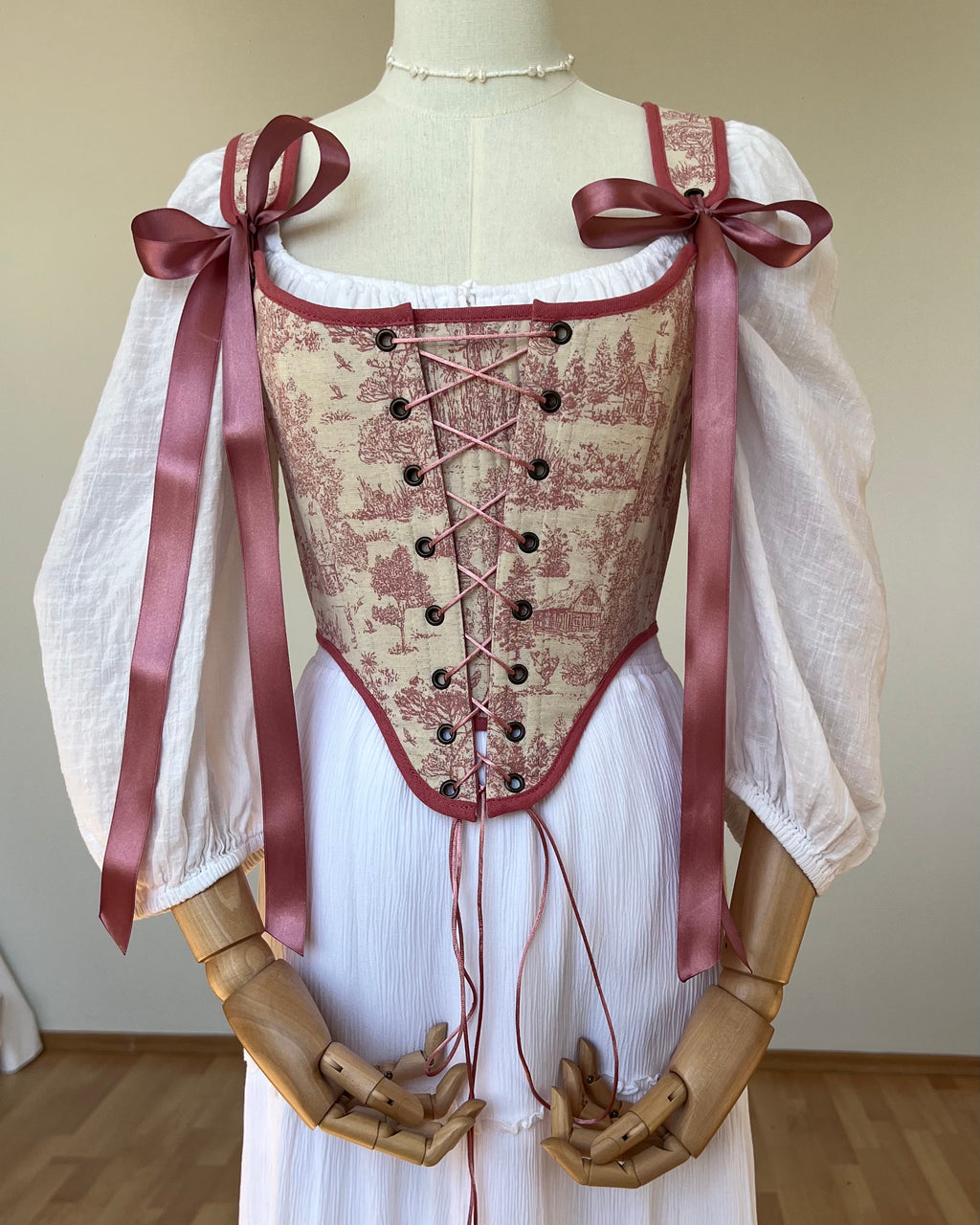 Reversible Pink Toile de Jouy Corset