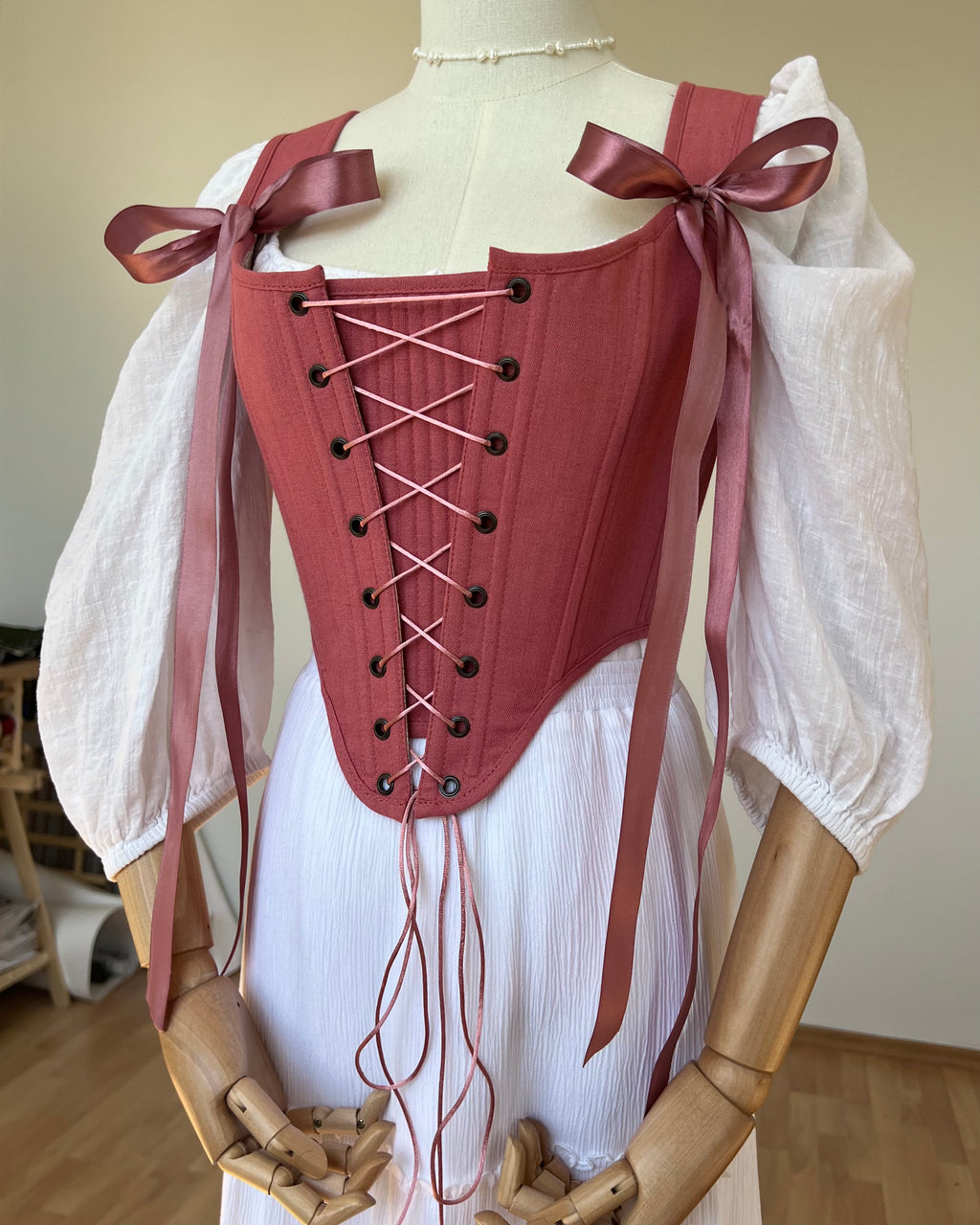Reversible Pink Toile de Jouy Corset