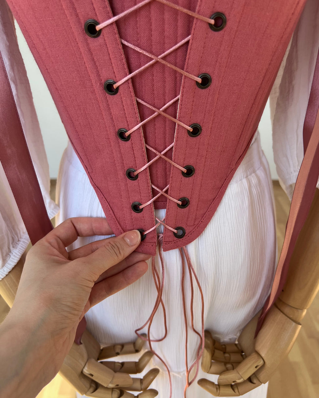 Reversible Pink Toile de Jouy Corset